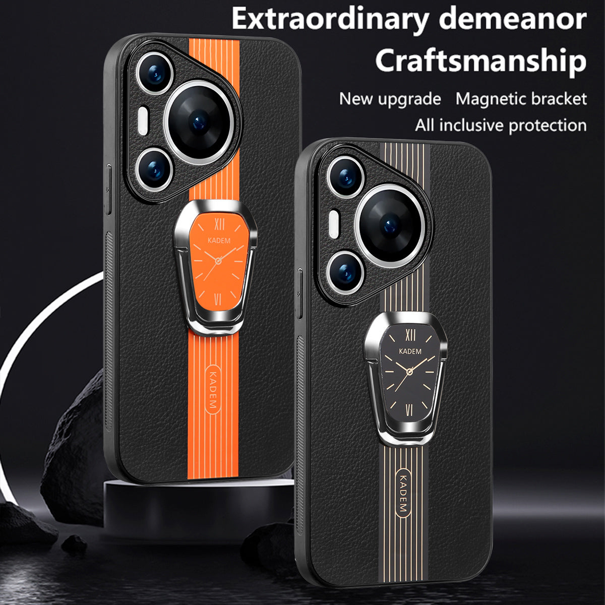 KADEM For Huawei Pura 70 Pro / Pura 70 Pro+ Folding Kickstand Cover PU+TPU+Acrylic Shockproof Phone Case