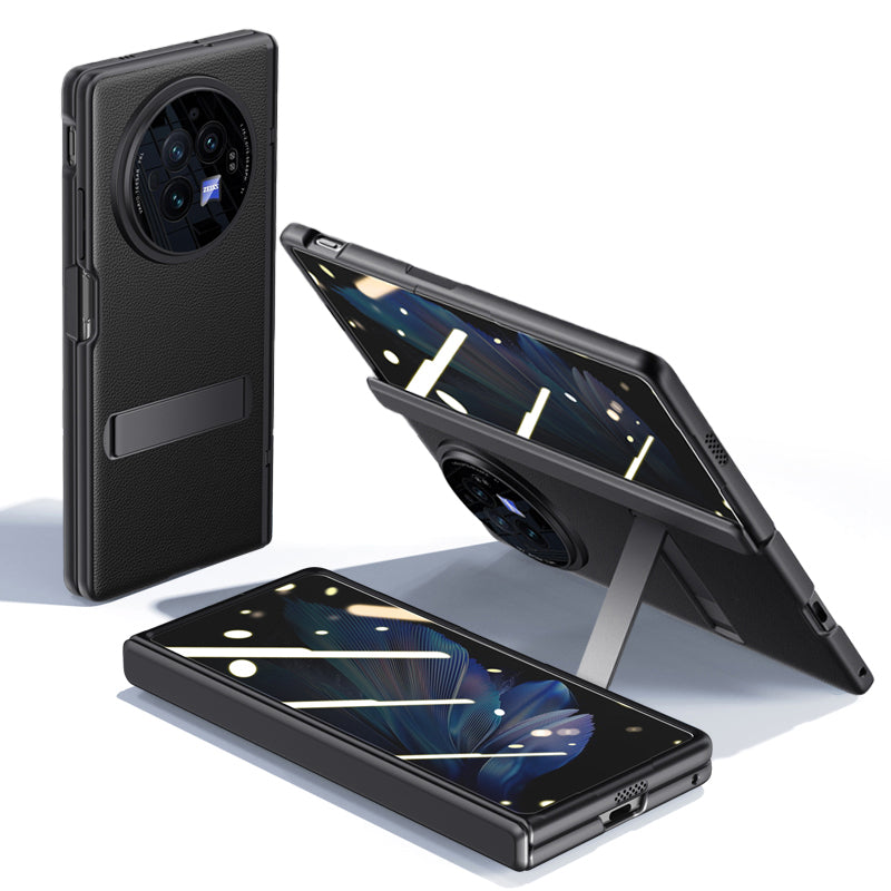 For vivo X Fold3 Case Magnetic Kickstand Leather+PC Phone Cover with Anti-spy Film