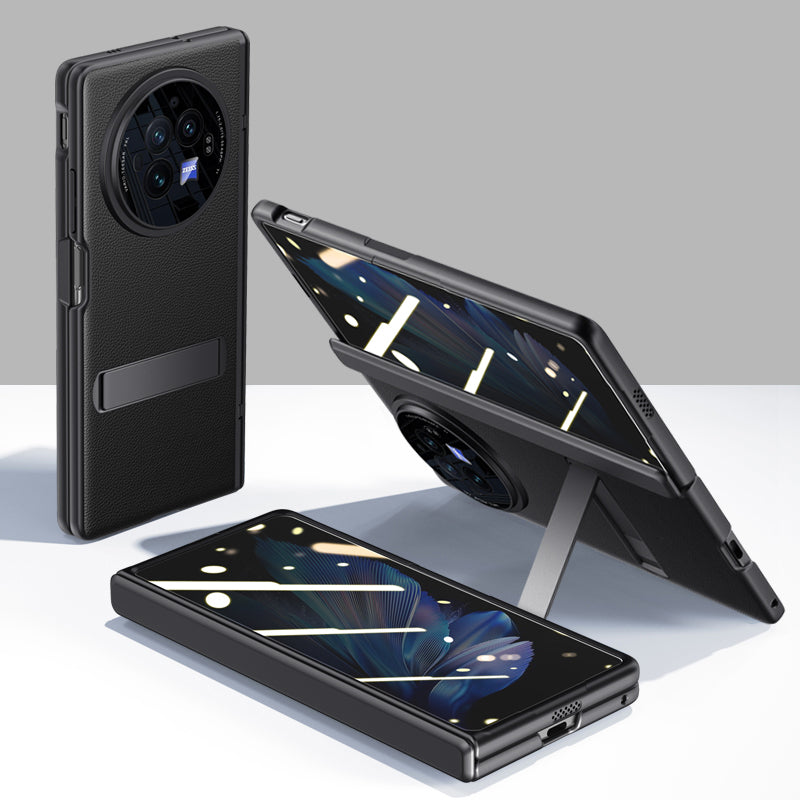 For vivo X Fold3 Case Magnetic Kickstand Leather+PC Phone Cover with Anti-spy Film