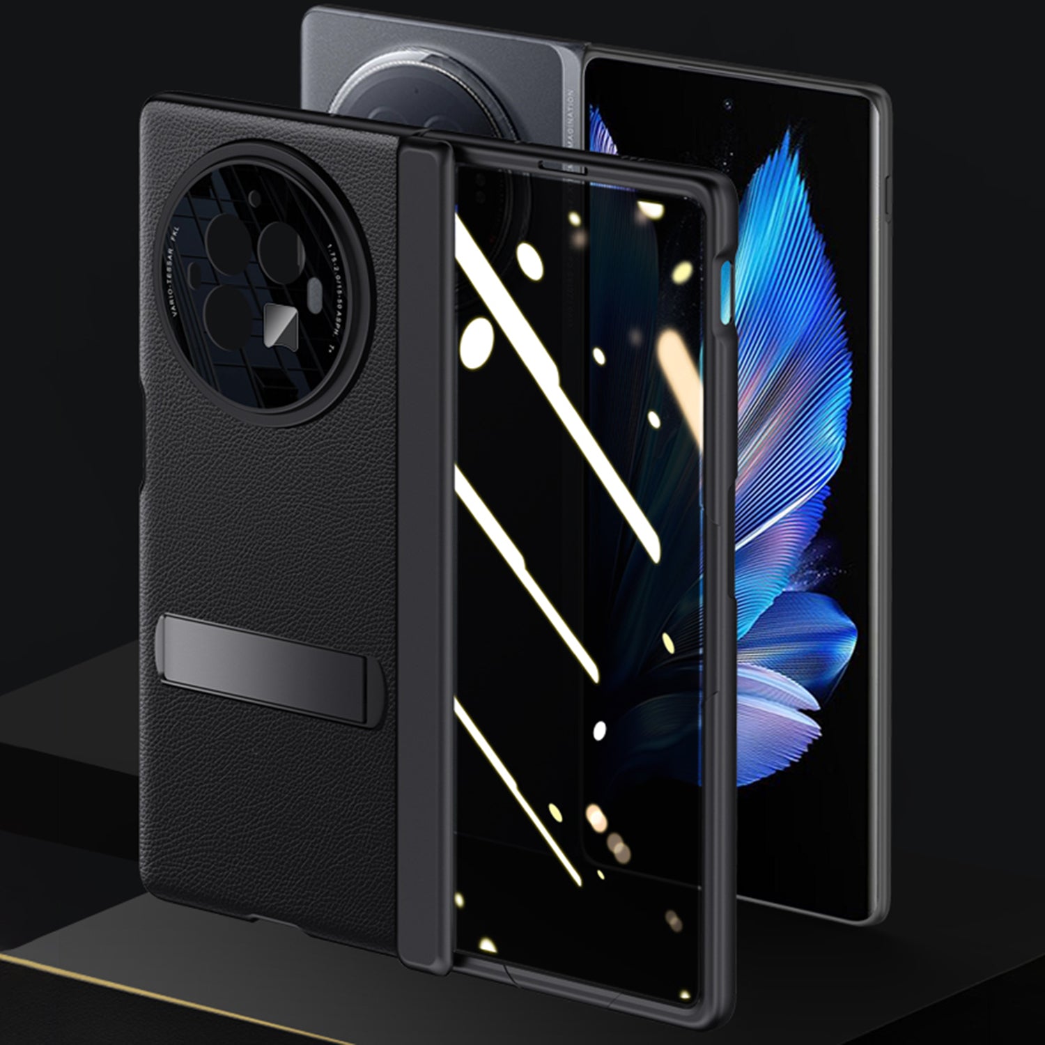 For vivo X Fold3 Case Magnetic Kickstand Leather+PC Phone Cover with Anti-spy Film