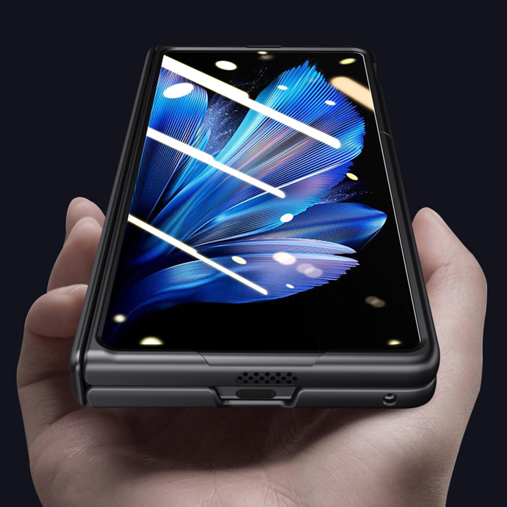 For vivo X Fold3 Case Leather Coated PC Magnetic Kickstand Phone Cover with HD Screen Film