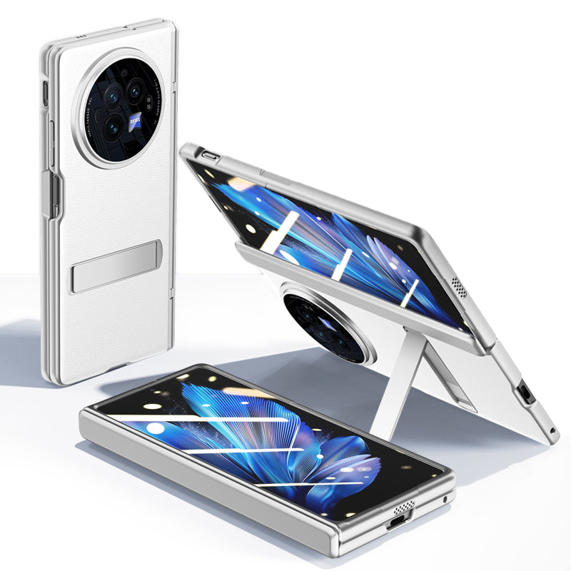 For vivo X Fold3 Case Leather Coated PC Magnetic Kickstand Phone Cover with HD Screen Film