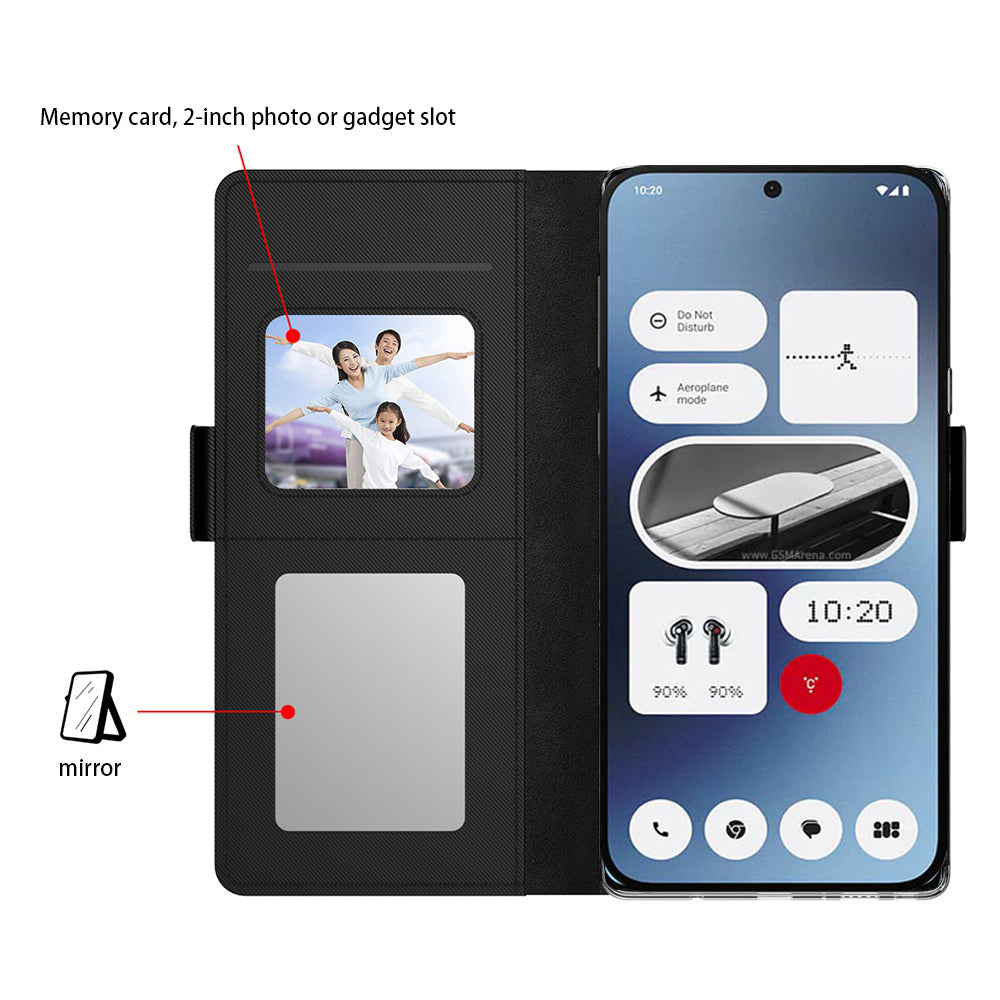 For Nothing Phone (2a) Case Leather Shockproof Card Holder Phone Cover with Mirror