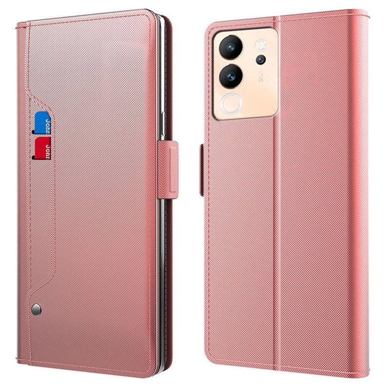 For vivo V30 Lite 5G Case Leather Card Slot Phone Bump Proof Cover with Mirror