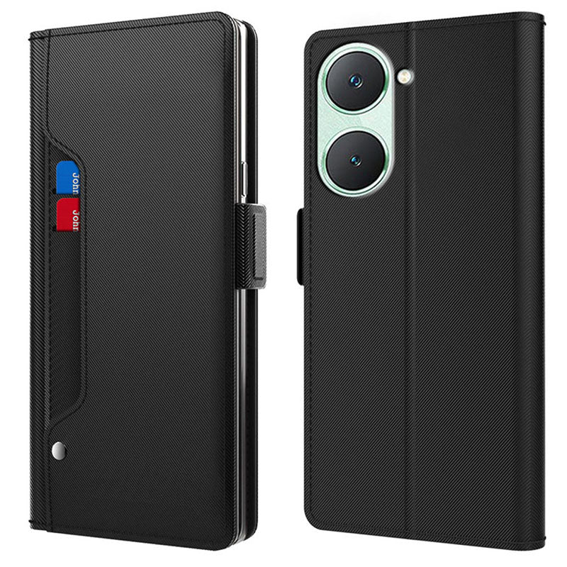 For vivo Y03 Case Leather+TPU Card Holder Smartphone Cover with Mirror