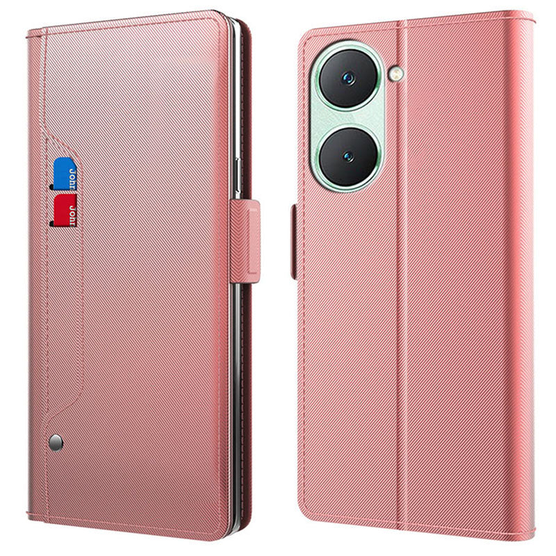 For vivo Y03 Case Leather+TPU Card Holder Smartphone Cover with Mirror