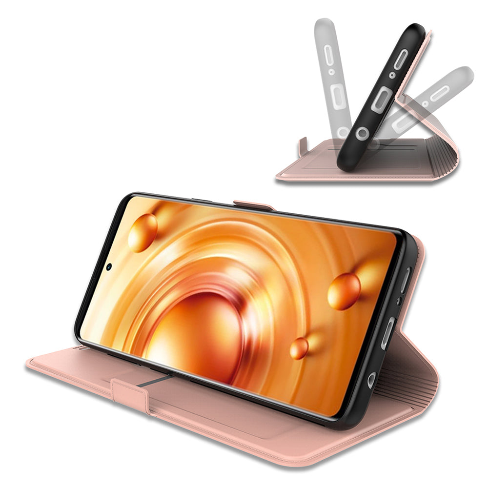 For vivo Y03 Case Flip Stand PU Leather Anti-drop Cell Phone Cover with Card Slot