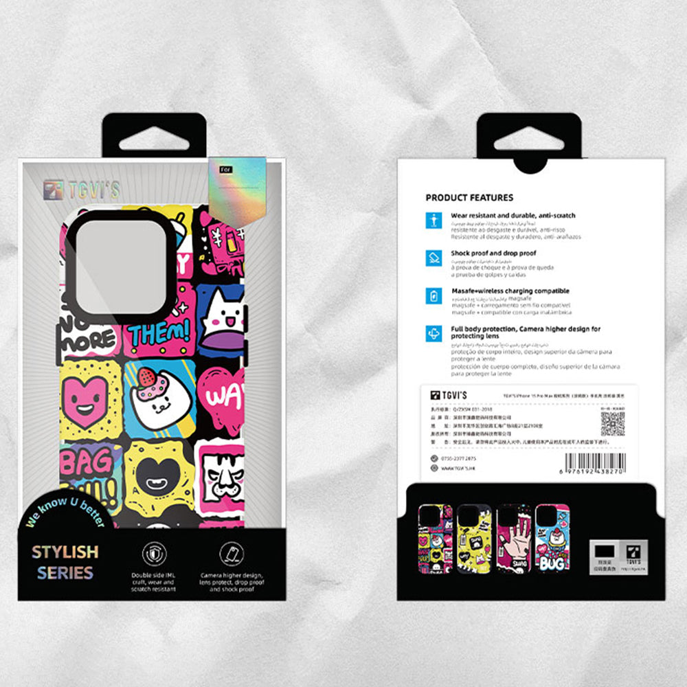 TGVI'S Stylish Series For iPhone 15 Pro Case Graffiti Style PET+TPU Anti-drop Phone Cover