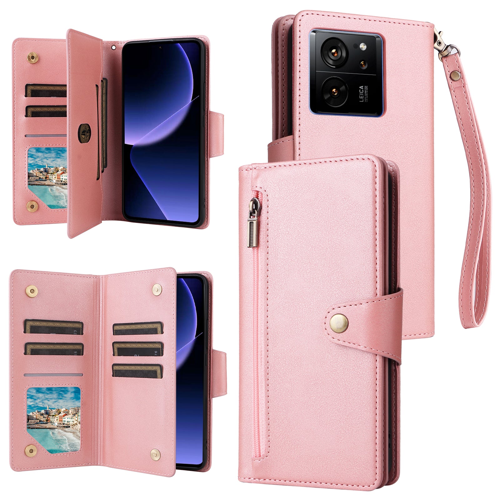 For Xiaomi Redmi K60 Ultra / 13T Pro Case Zipper Wallet Rivet Decor Leather Phone Cover