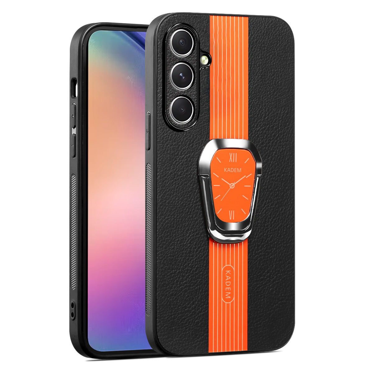 KADEM For Samsung Galaxy F15 5G / M15 5G Phone Cover Electroplated Folding Kickstand PU+TPU+Acrylic Back Case