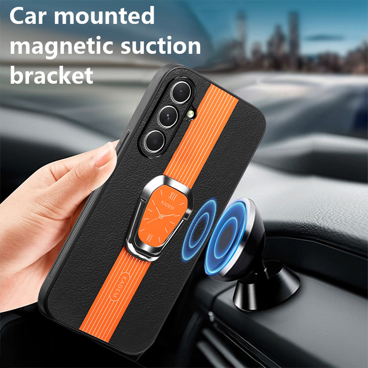KADEM For Samsung Galaxy F15 5G / M15 5G Phone Cover Electroplated Folding Kickstand PU+TPU+Acrylic Back Case