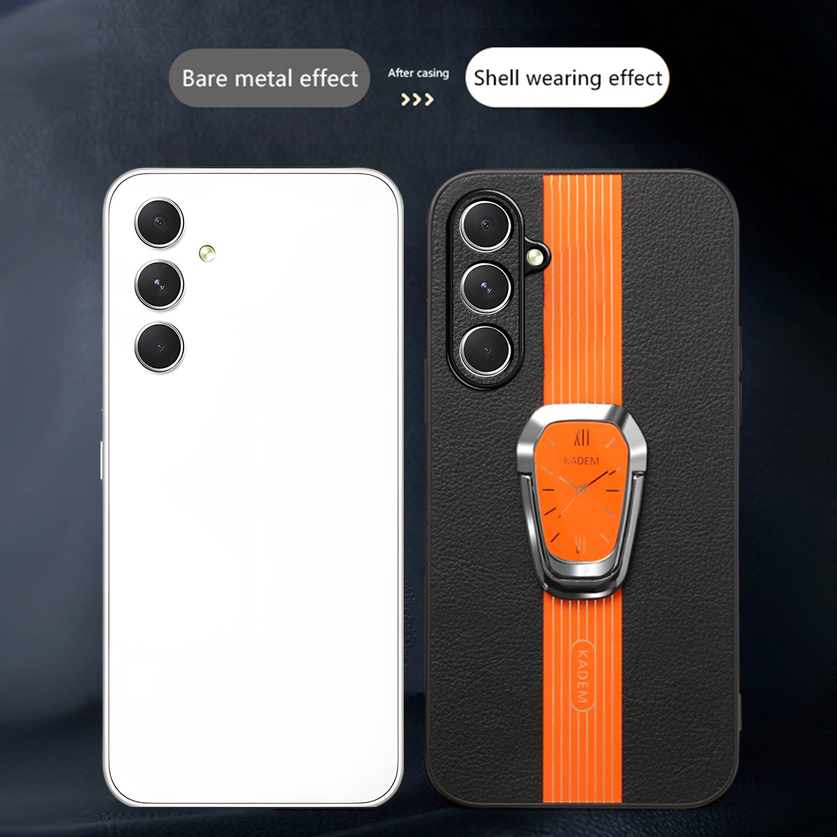 KADEM For Samsung Galaxy F15 5G / M15 5G Phone Cover Electroplated Folding Kickstand PU+TPU+Acrylic Back Case