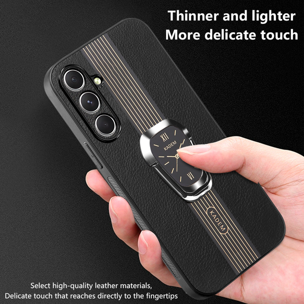 KADEM For Samsung Galaxy F15 5G / M15 5G Phone Cover Electroplated Folding Kickstand PU+TPU+Acrylic Back Case