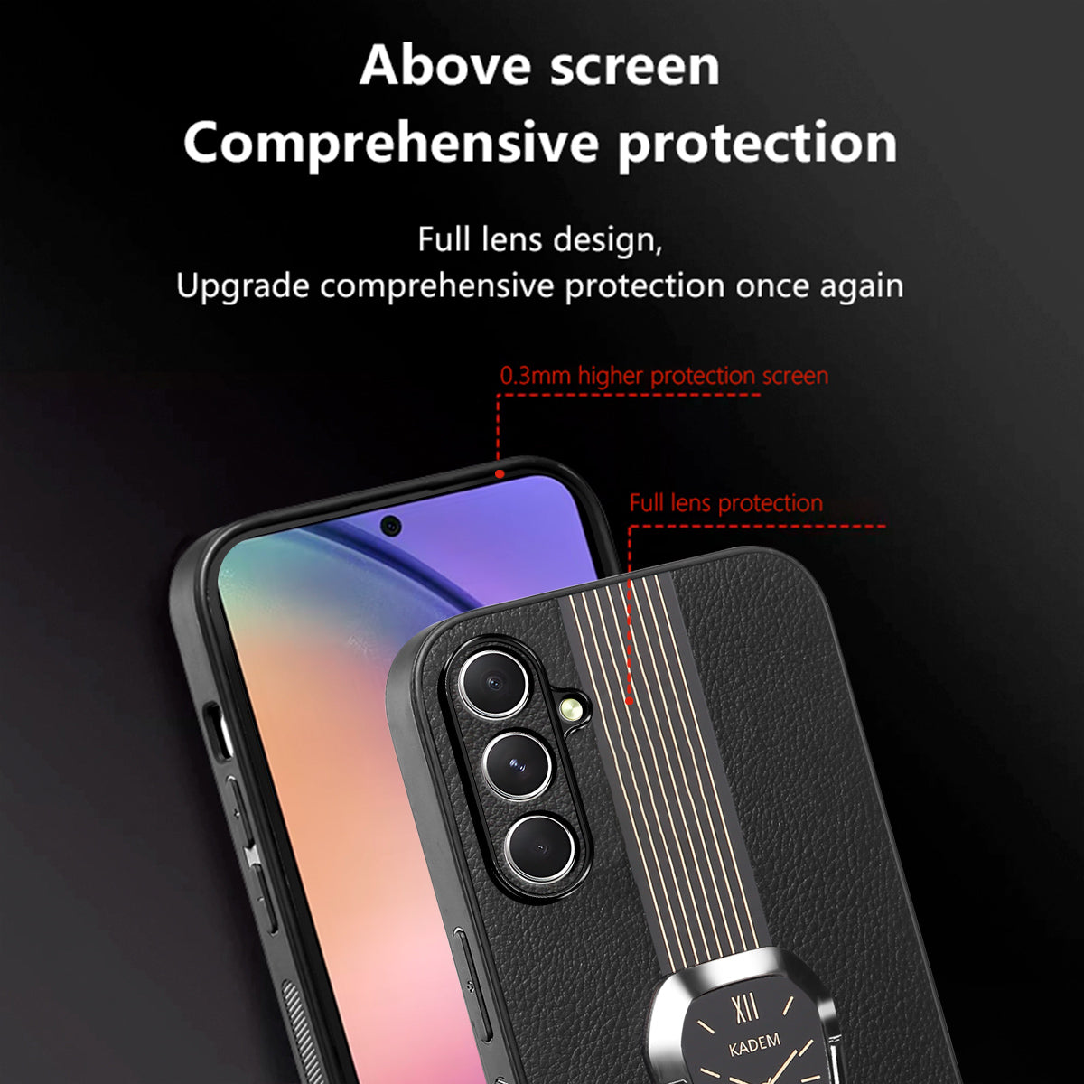 KADEM For Samsung Galaxy F15 5G / M15 5G Phone Cover Electroplated Folding Kickstand PU+TPU+Acrylic Back Case