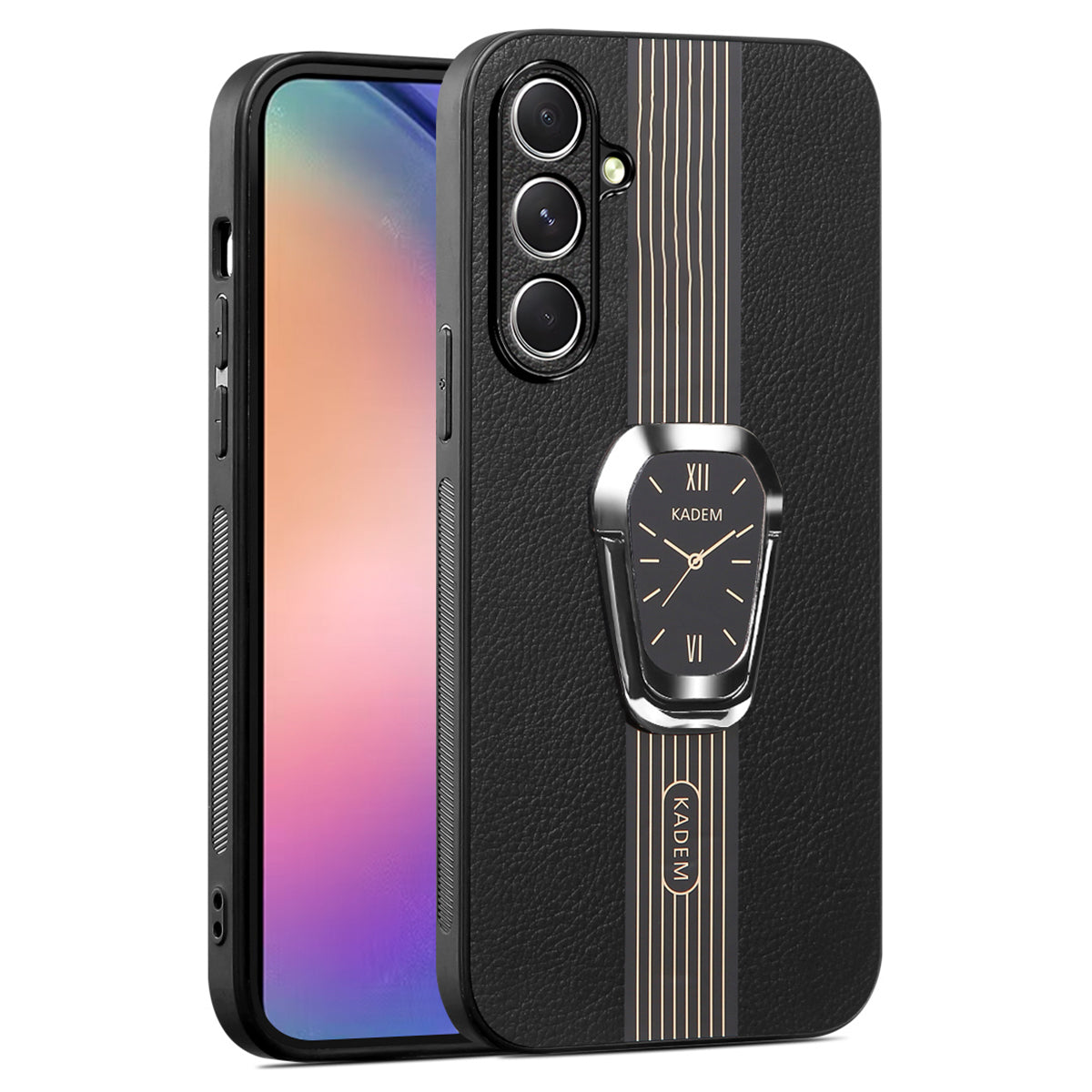 KADEM For Samsung Galaxy F15 5G / M15 5G Phone Cover Electroplated Folding Kickstand PU+TPU+Acrylic Back Case