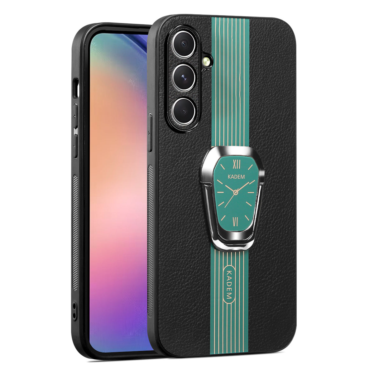 KADEM For Samsung Galaxy F15 5G / M15 5G Phone Cover Electroplated Folding Kickstand PU+TPU+Acrylic Back Case