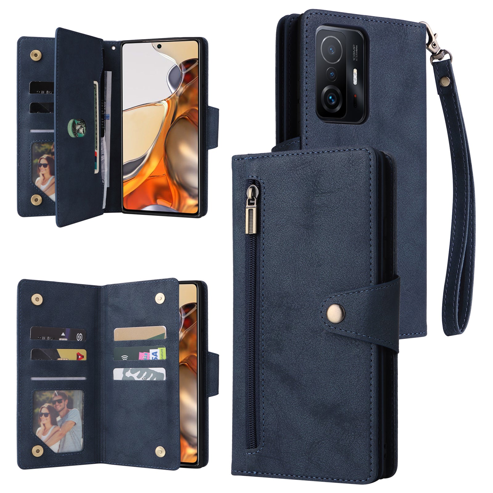 For Xiaomi 11T 5G / Xiaomi 11T Pro 5G Case Rivet Decor Leather Wallet Phone Cover with 9 Card Slots