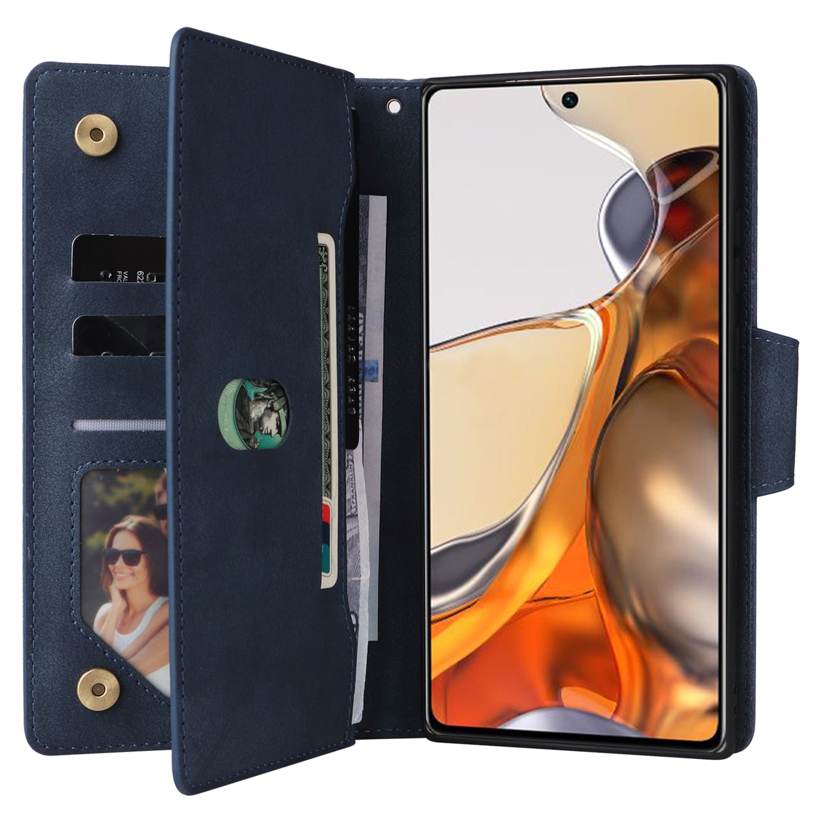 For Xiaomi 11T 5G / Xiaomi 11T Pro 5G Case Rivet Decor Leather Wallet Phone Cover with 9 Card Slots