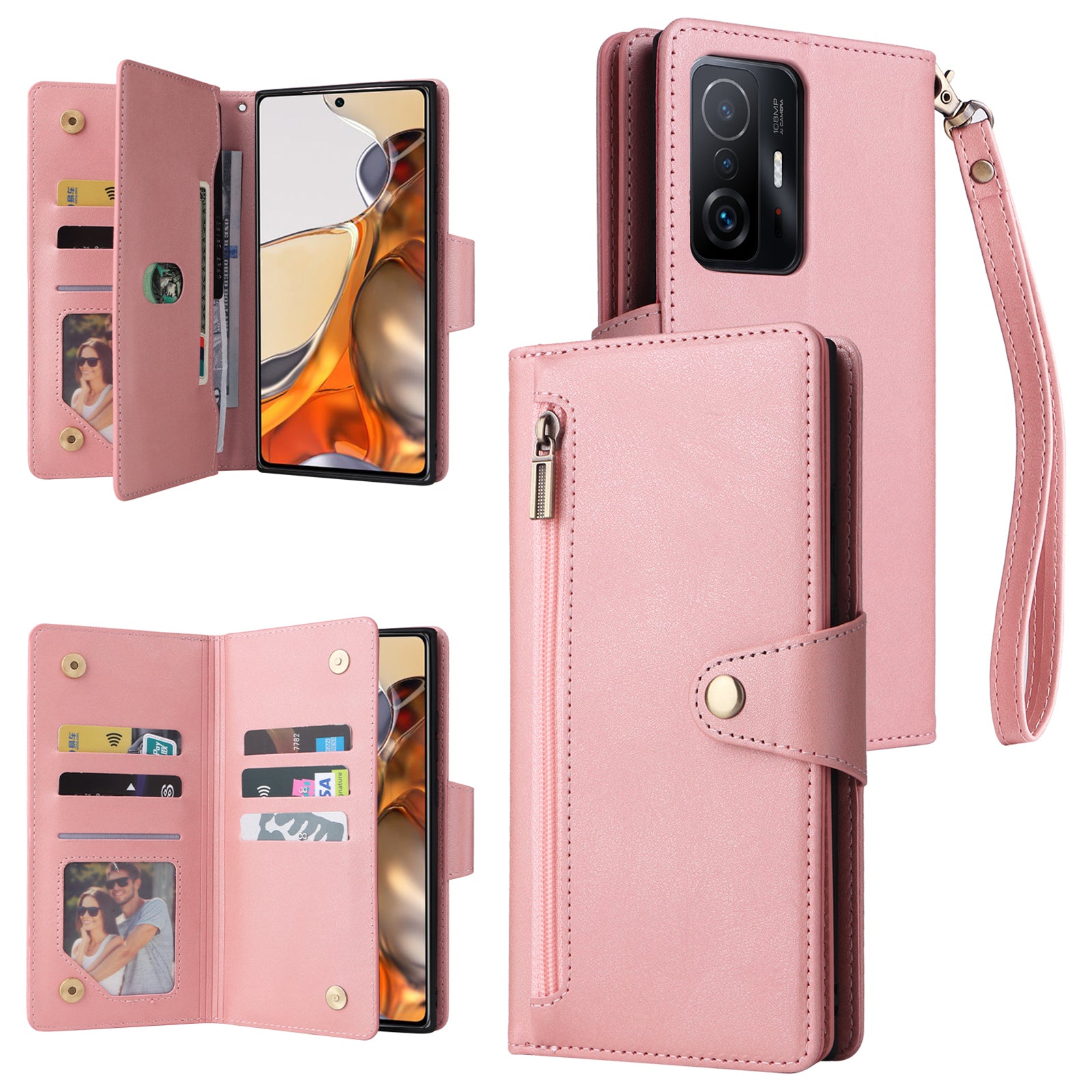 For Xiaomi 11T 5G / Xiaomi 11T Pro 5G Case Rivet Decor Leather Wallet Phone Cover with 9 Card Slots