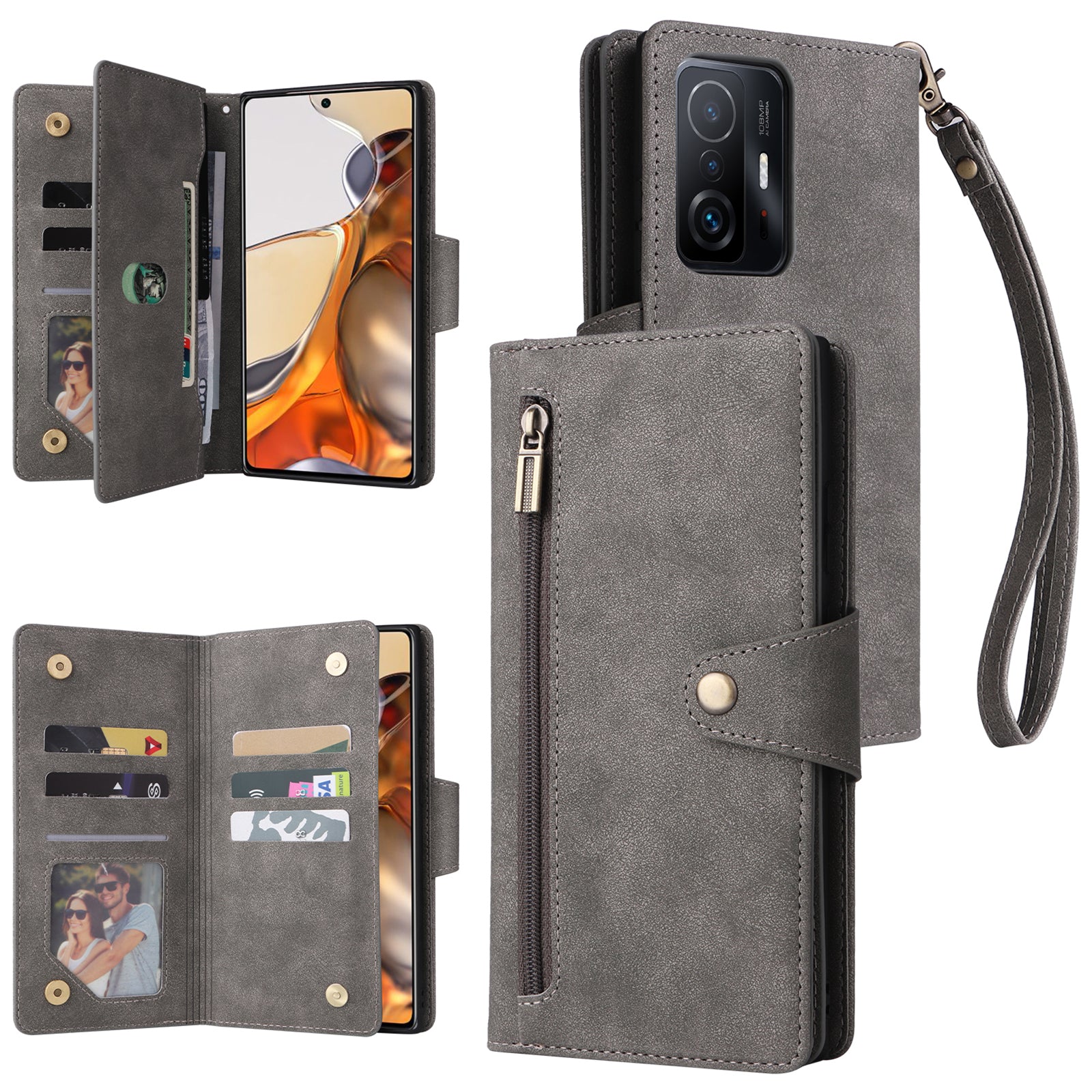 For Xiaomi 11T 5G / Xiaomi 11T Pro 5G Case Rivet Decor Leather Wallet Phone Cover with 9 Card Slots