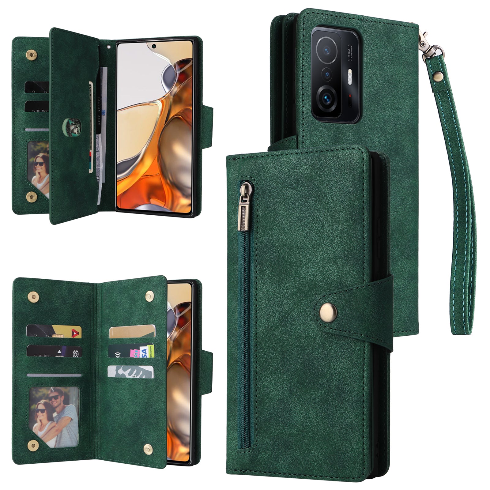 For Xiaomi 11T 5G / Xiaomi 11T Pro 5G Case Rivet Decor Leather Wallet Phone Cover with 9 Card Slots