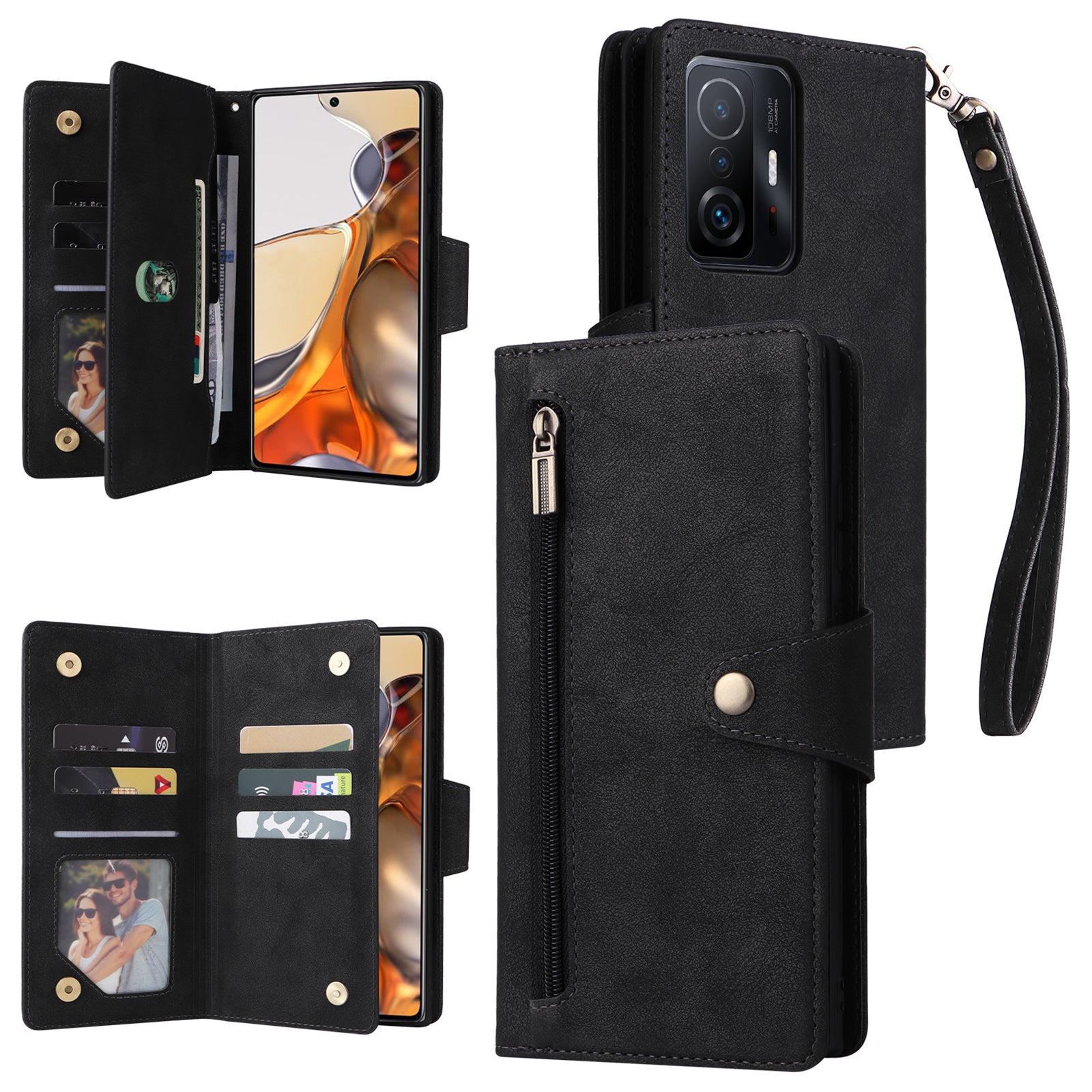 For Xiaomi 11T 5G / Xiaomi 11T Pro 5G Case Rivet Decor Leather Wallet Phone Cover with 9 Card Slots
