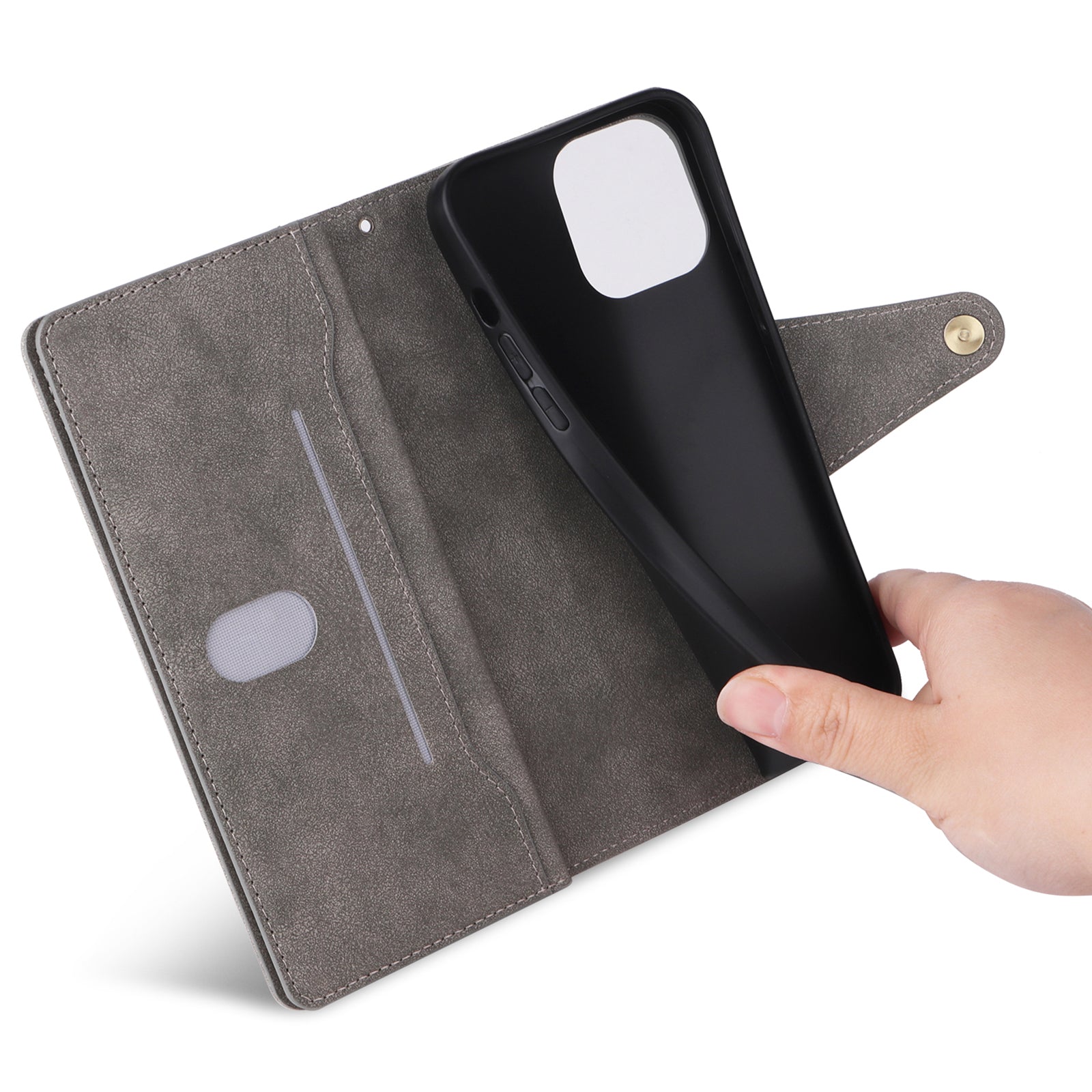 For iPhone 13 Pro Max Case Card Slots Leather Stand Phone Cover with Rivet Decor