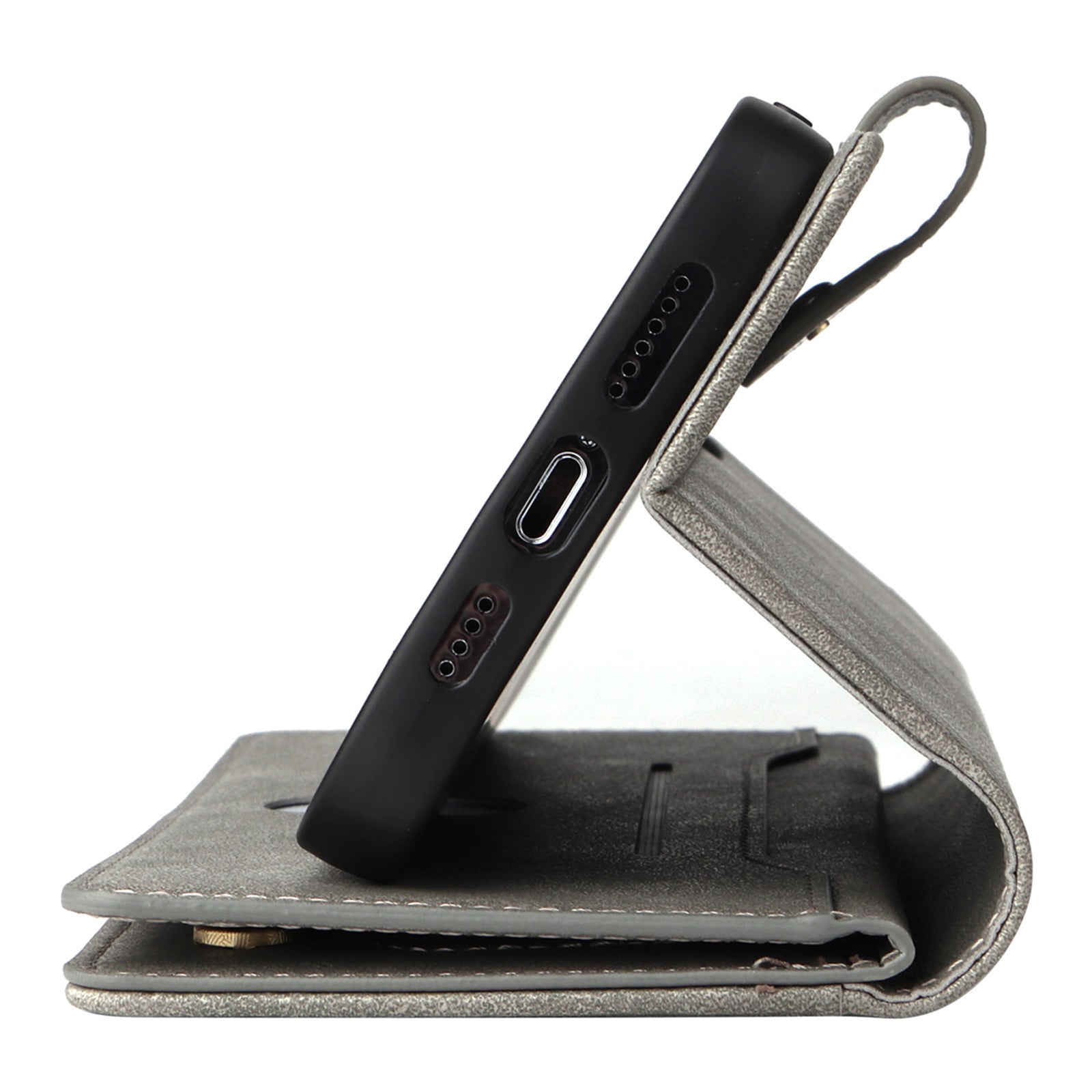 For iPhone 13 Pro Max Case Card Slots Leather Stand Phone Cover with Rivet Decor