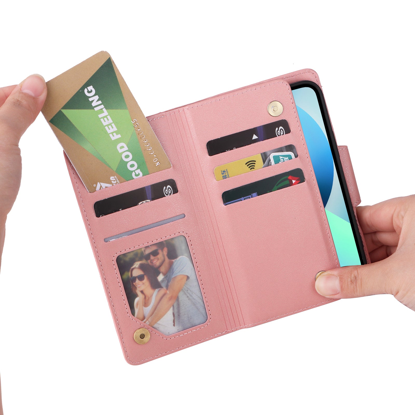 For iPhone 13 mini 5.4 inch Case PU Leather Rivet Decor Card Holder Wallet Phone Cover