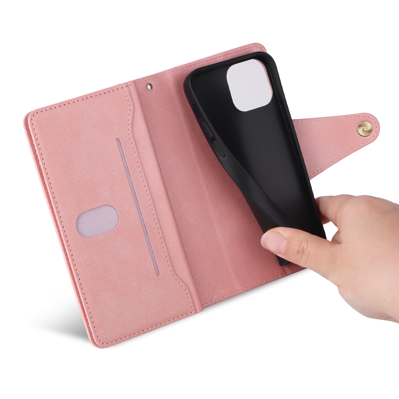 For iPhone 13 mini 5.4 inch Case PU Leather Rivet Decor Card Holder Wallet Phone Cover