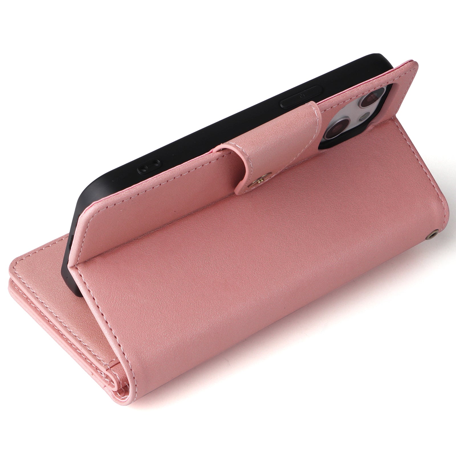 For iPhone 13 mini 5.4 inch Case PU Leather Rivet Decor Card Holder Wallet Phone Cover