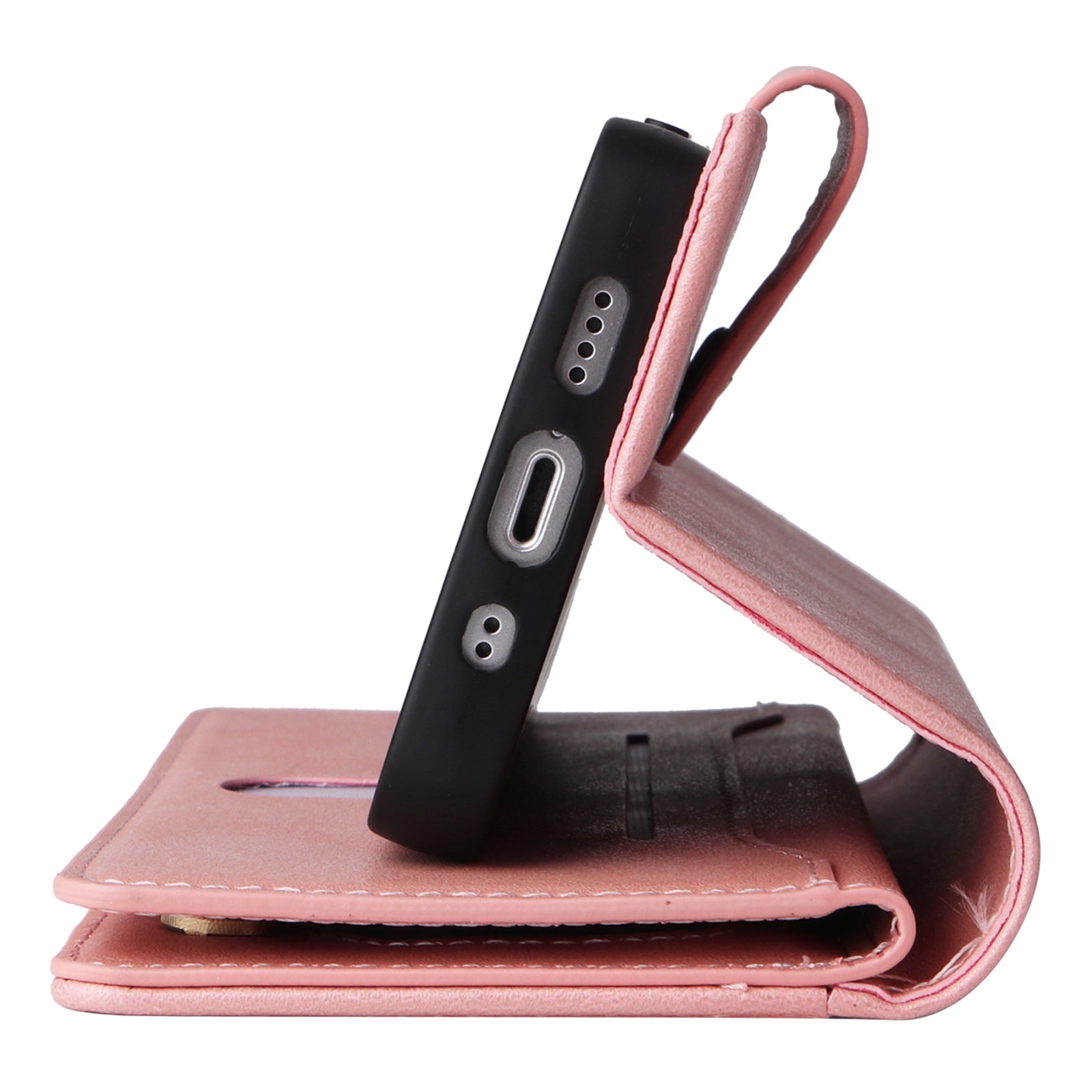 For iPhone 13 mini 5.4 inch Case PU Leather Rivet Decor Card Holder Wallet Phone Cover