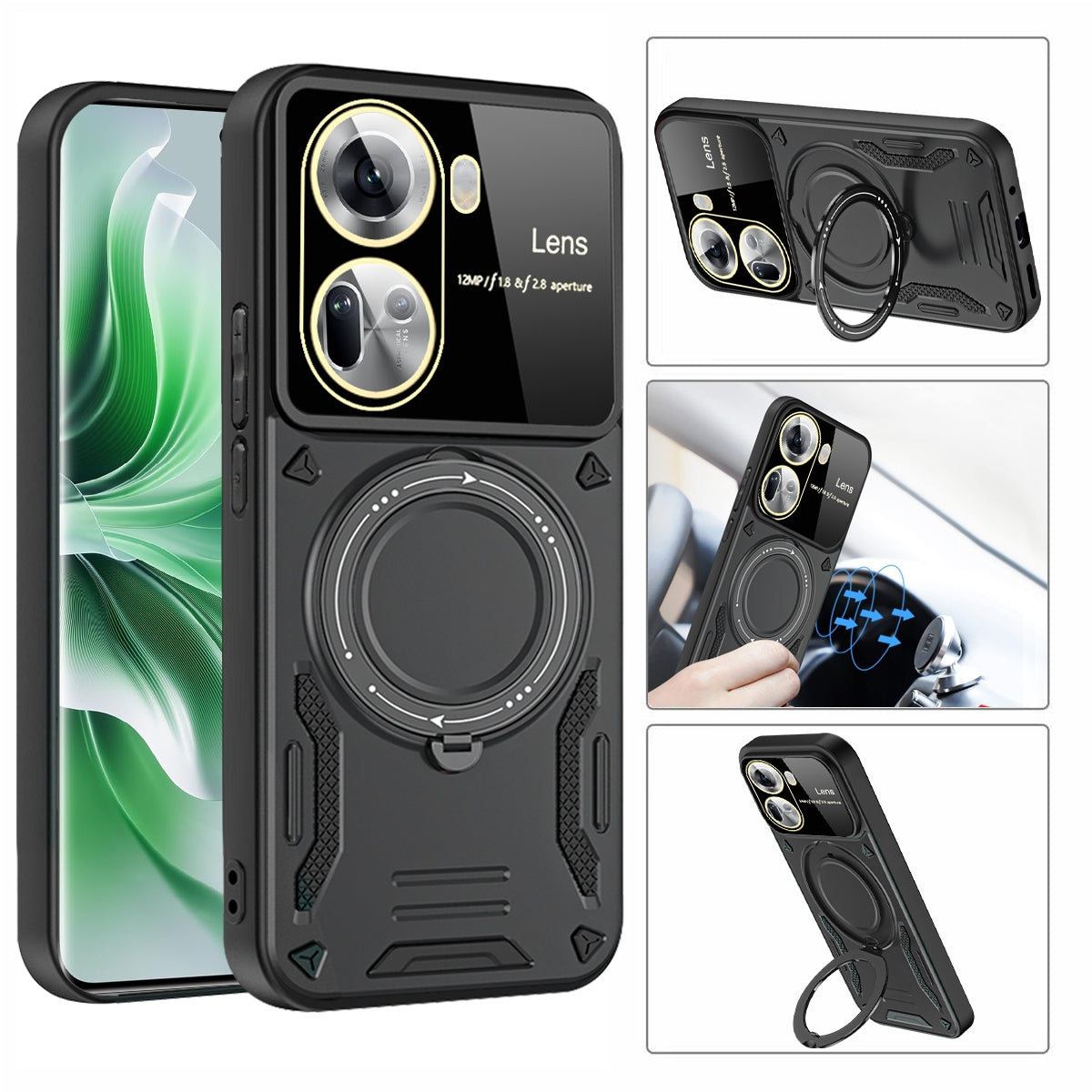 For Oppo Reno11 5G (Global) Case PC+TPU Kickstand Phone Back Cover Compatible with MagSafe