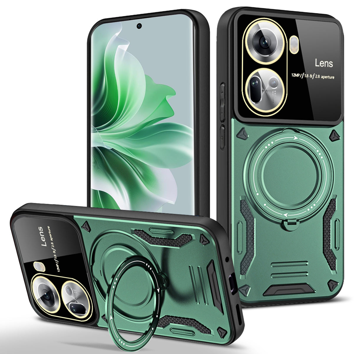 For Oppo Reno11 5G (Global) Case PC+TPU Kickstand Phone Back Cover Compatible with MagSafe