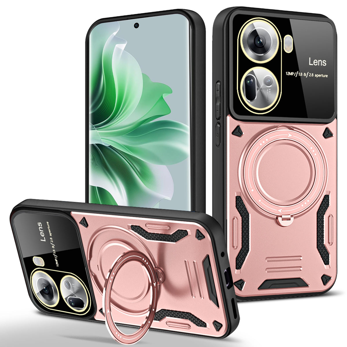 For Oppo Reno11 5G (Global) Case PC+TPU Kickstand Phone Back Cover Compatible with MagSafe
