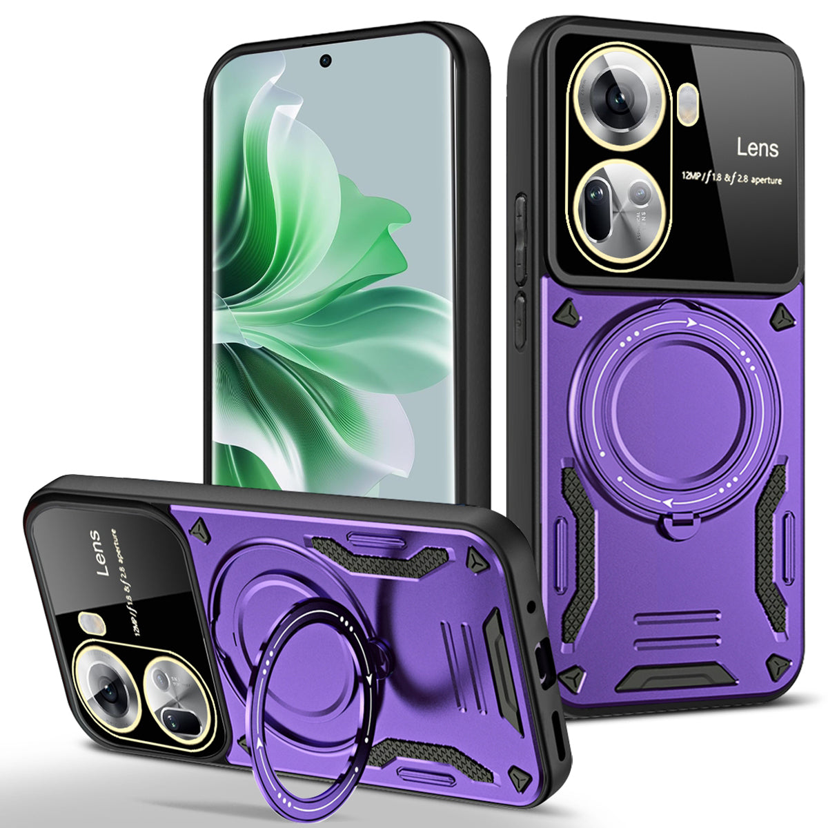 For Oppo Reno11 5G (Global) Case PC+TPU Kickstand Phone Back Cover Compatible with MagSafe
