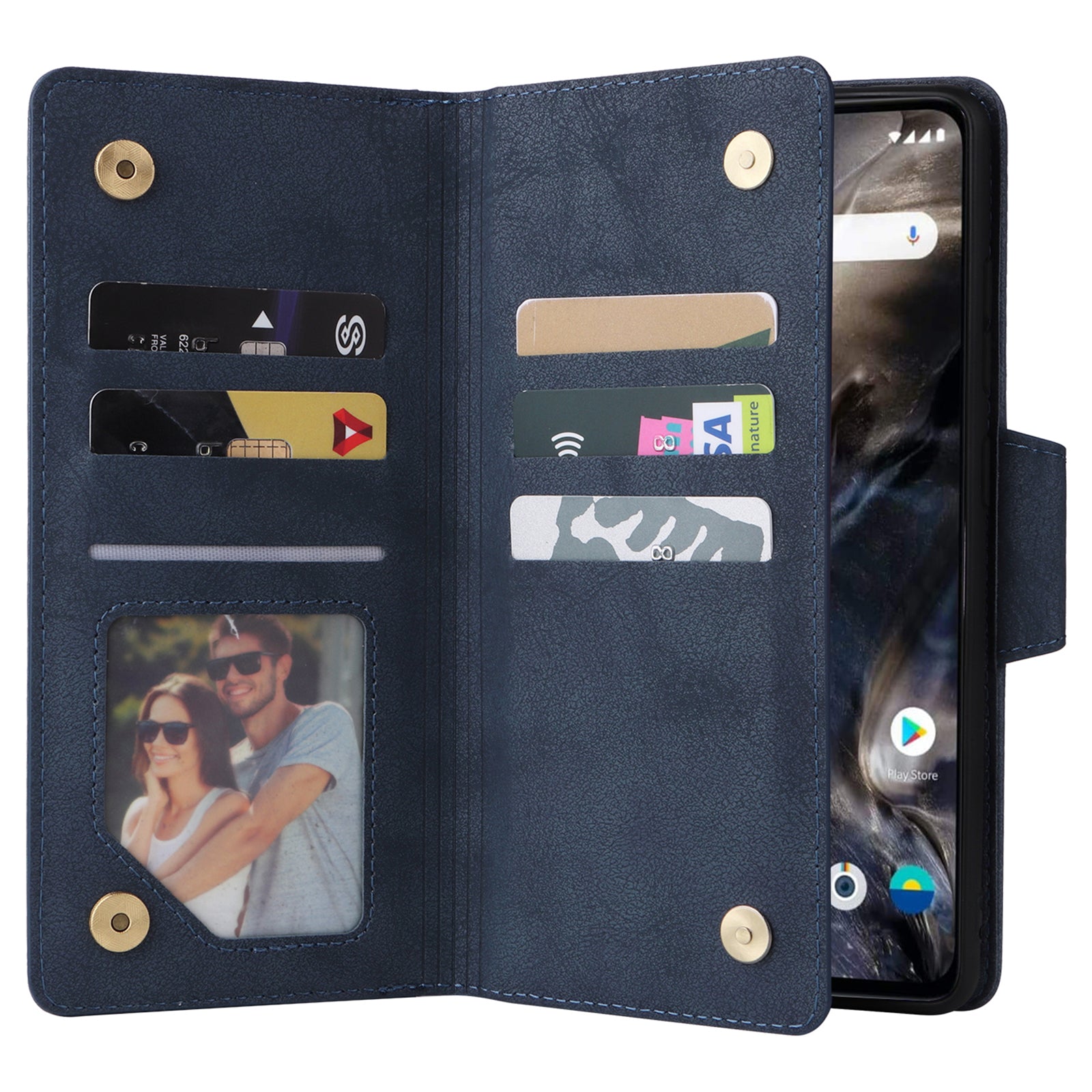 For OnePlus Nord Case PU Leather Foldable Stand Wallet Phone Cover with Rivet Decor