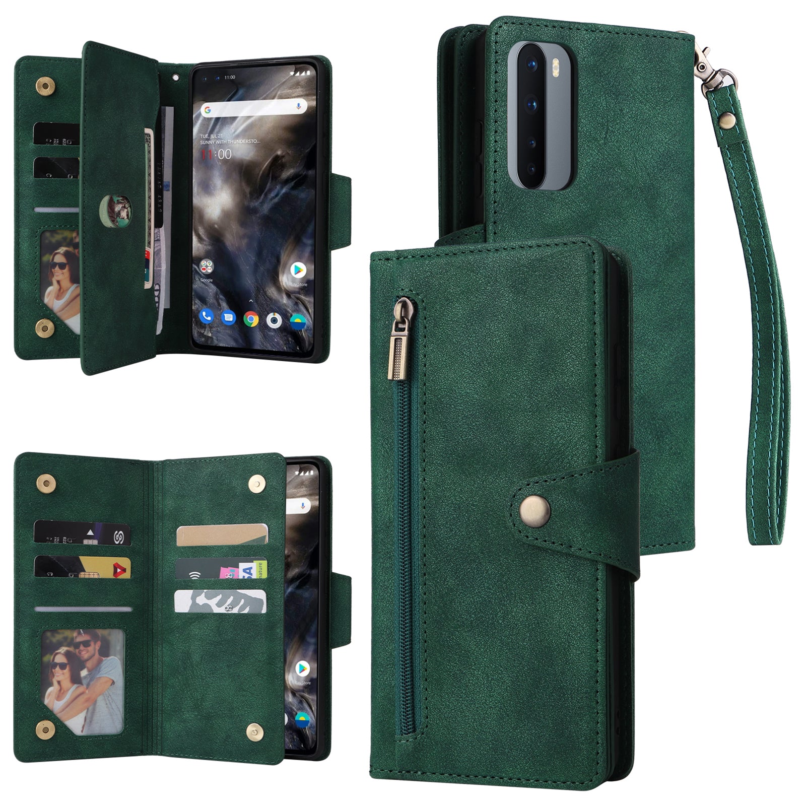 For OnePlus Nord Case PU Leather Foldable Stand Wallet Phone Cover with Rivet Decor