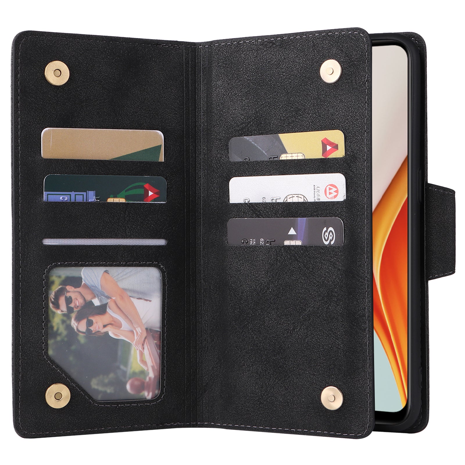 For OnePlus Nord N100 Case Zipper Pocket PU Leather Stand Rivet Decor Phone Cover
