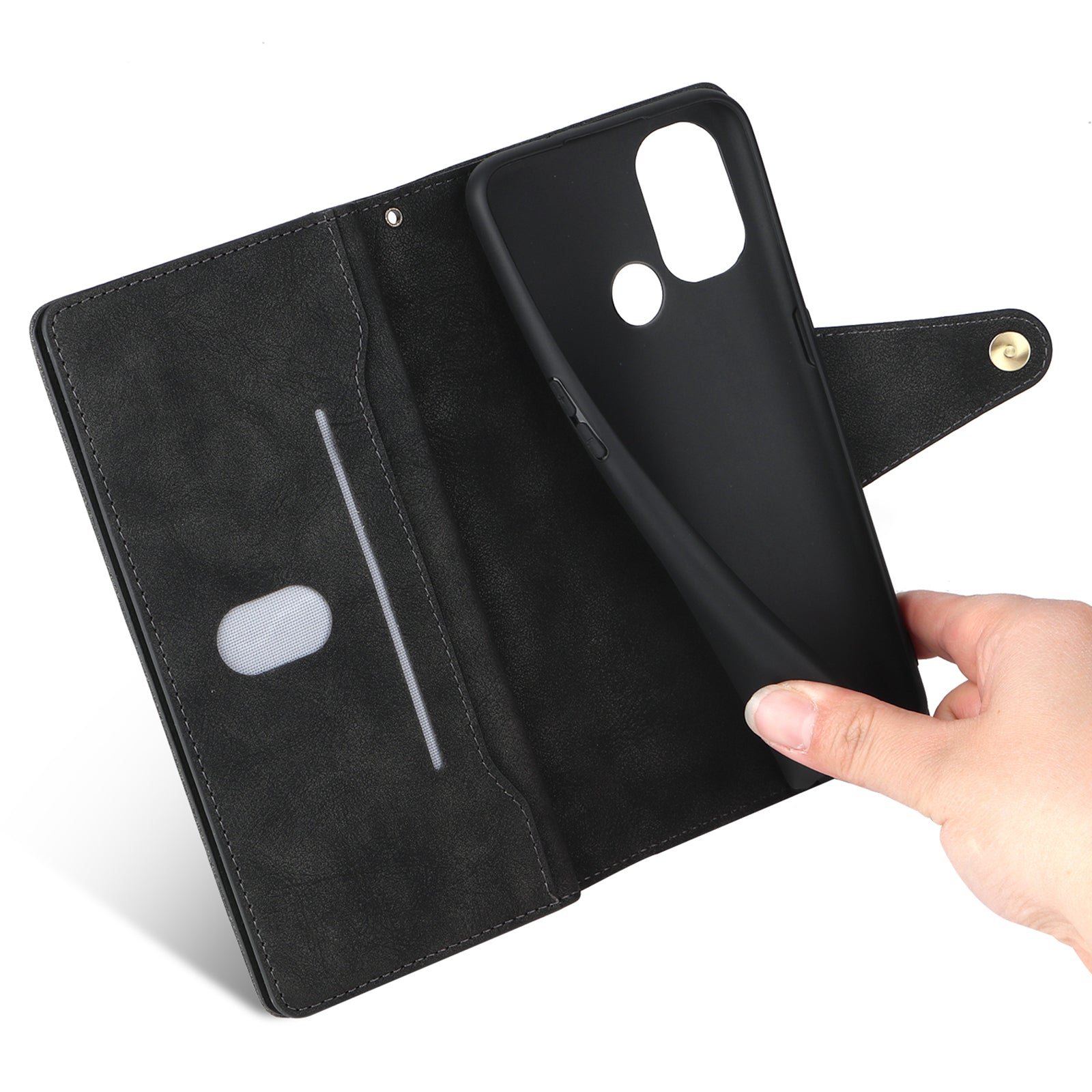For OnePlus Nord N100 Case Zipper Pocket PU Leather Stand Rivet Decor Phone Cover