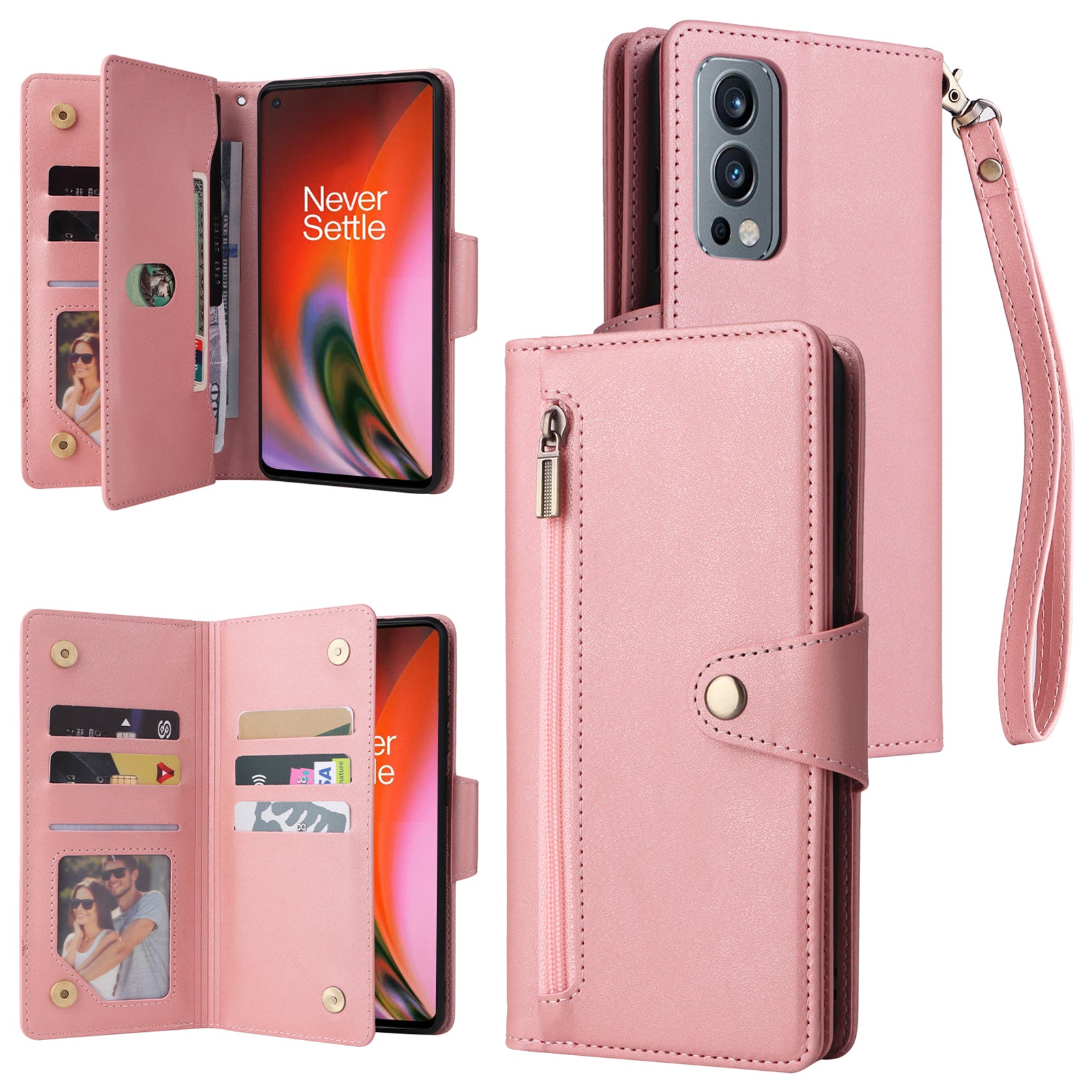 For OnePlus Nord 2 5G Case Rivet Decor Card Holder Wallet Full Protection Phone Cover