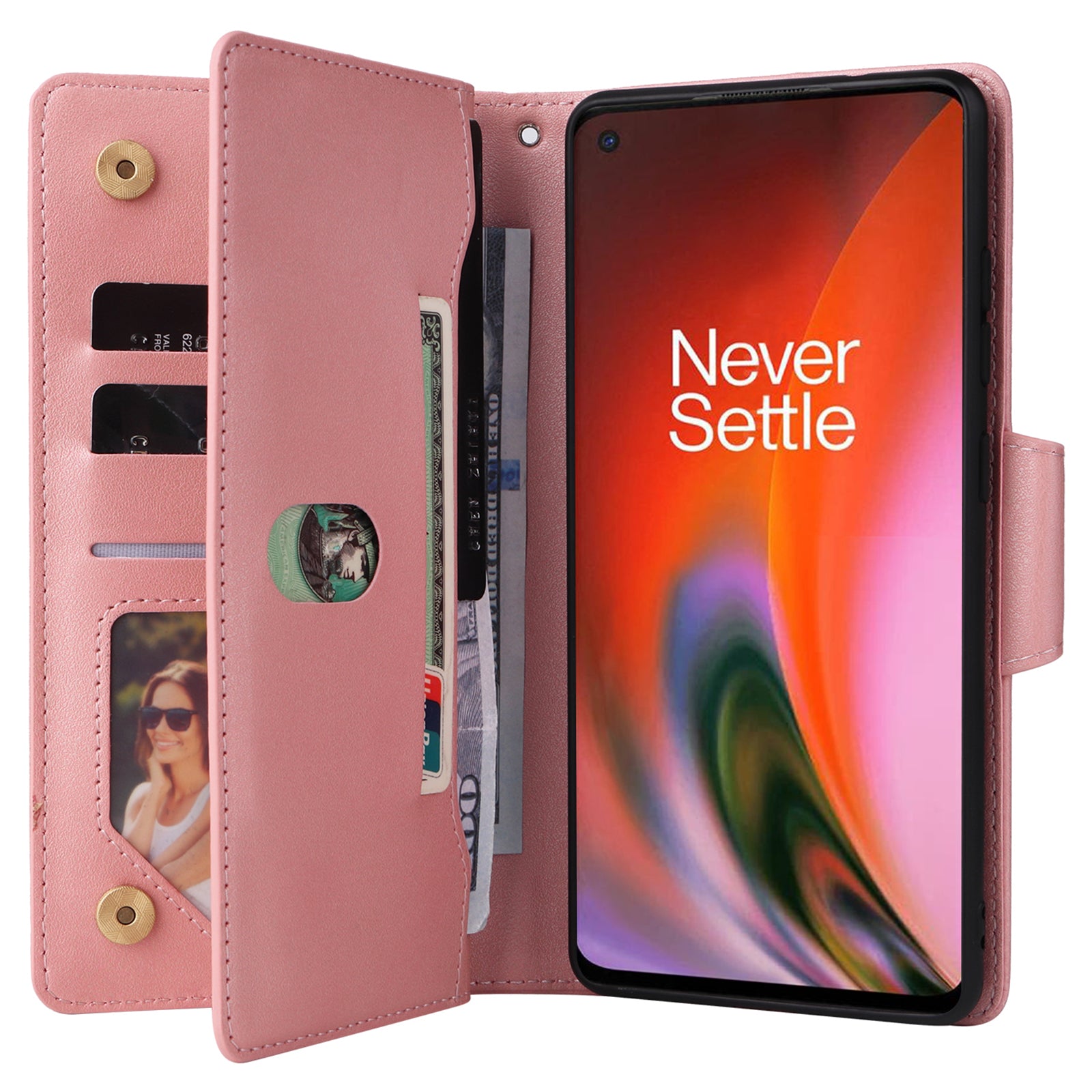 For OnePlus Nord 2 5G Case Rivet Decor Card Holder Wallet Full Protection Phone Cover