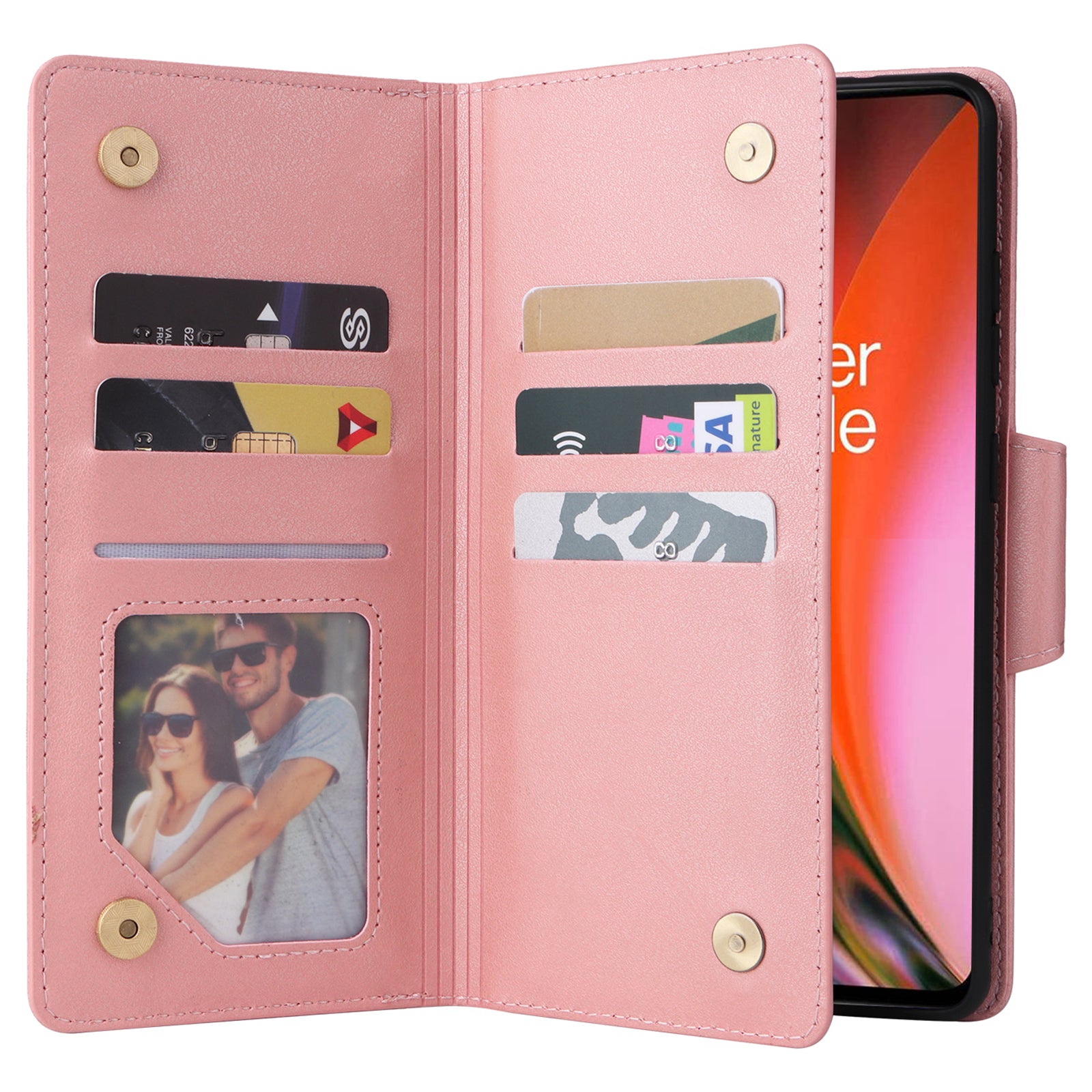 For OnePlus Nord 2 5G Case Rivet Decor Card Holder Wallet Full Protection Phone Cover