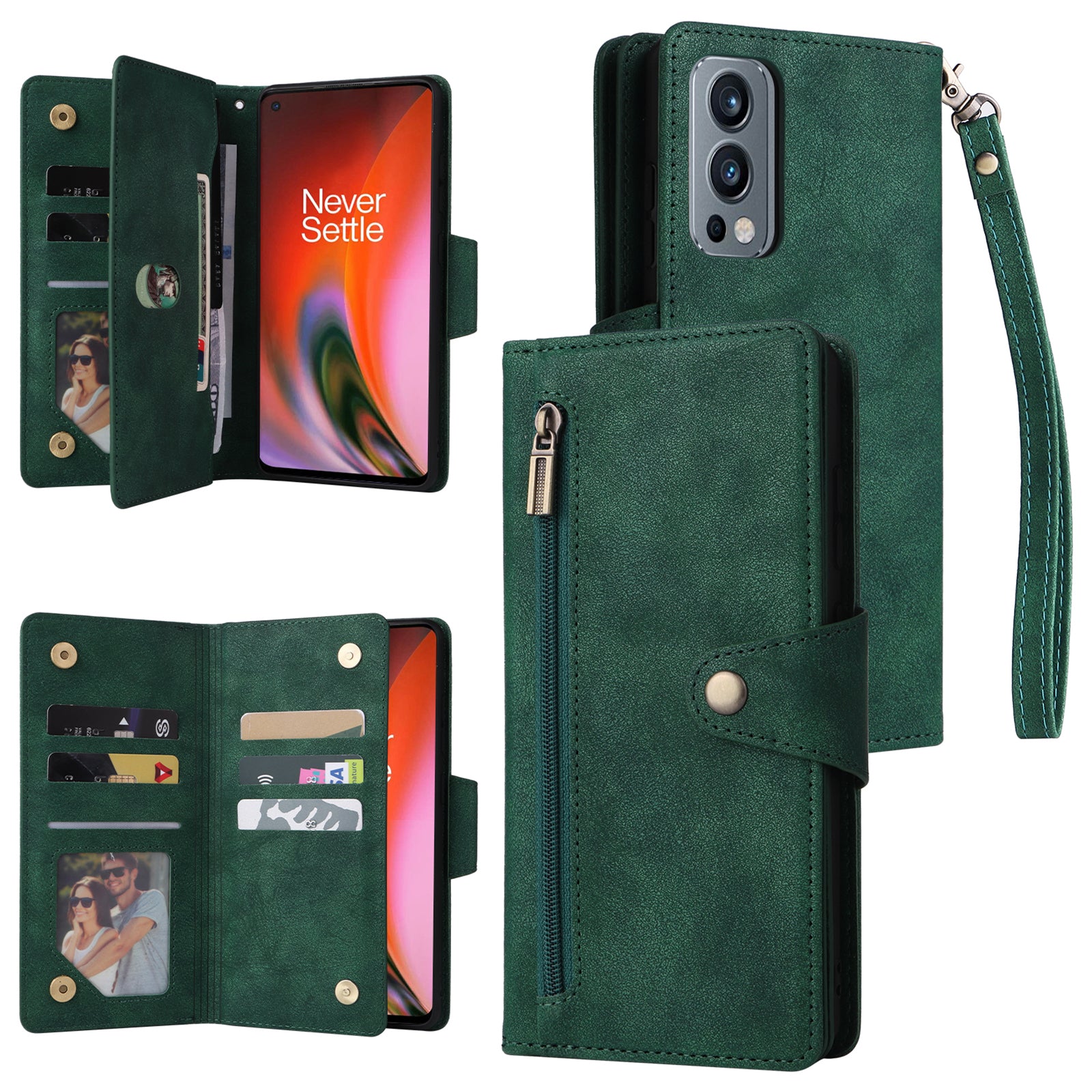For OnePlus Nord 2 5G Case Rivet Decor Card Holder Wallet Full Protection Phone Cover