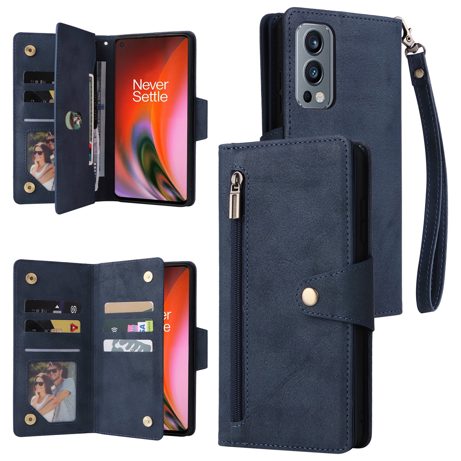 For OnePlus Nord 2 5G Case Rivet Decor Card Holder Wallet Full Protection Phone Cover