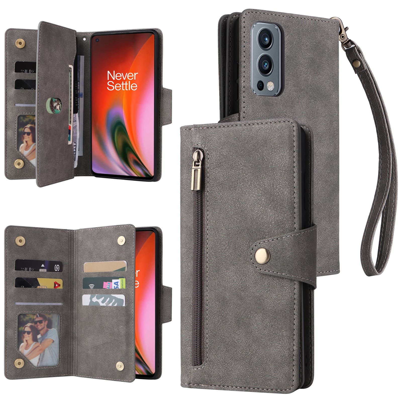 For OnePlus Nord 2 5G Case Rivet Decor Card Holder Wallet Full Protection Phone Cover