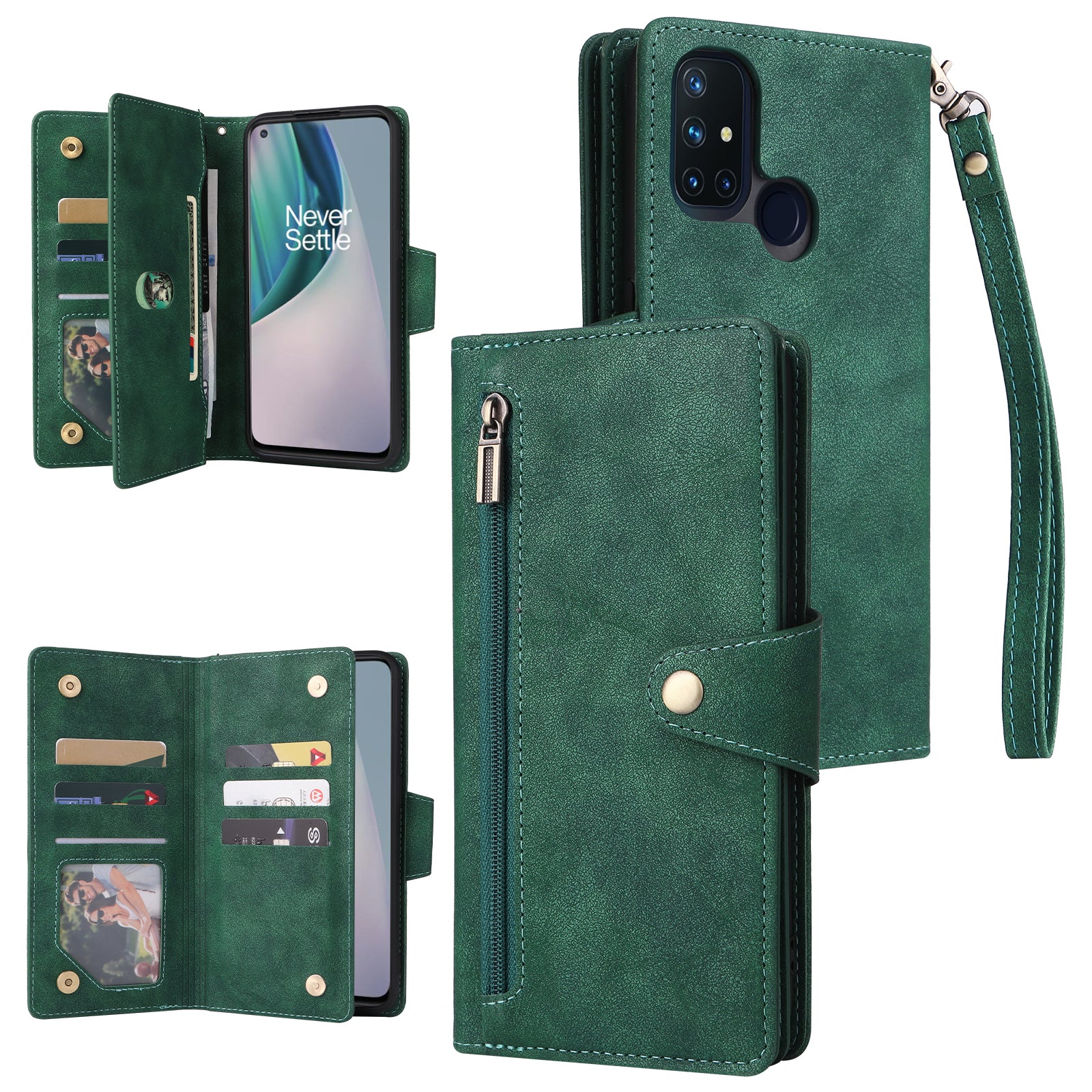 For OnePlus Nord N10 5G Cell Phone Case PU Leather Wallet Cover with Rivet Decor