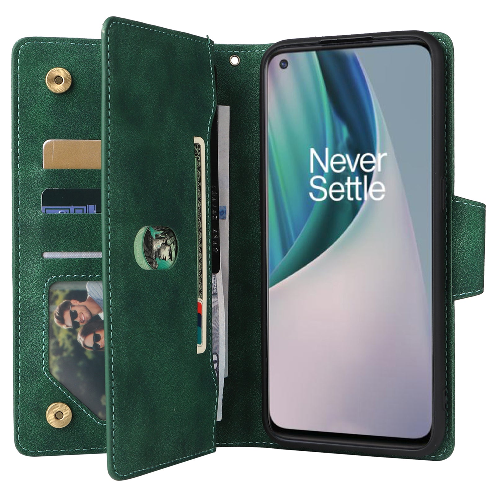 For OnePlus Nord N10 5G Cell Phone Case PU Leather Wallet Cover with Rivet Decor