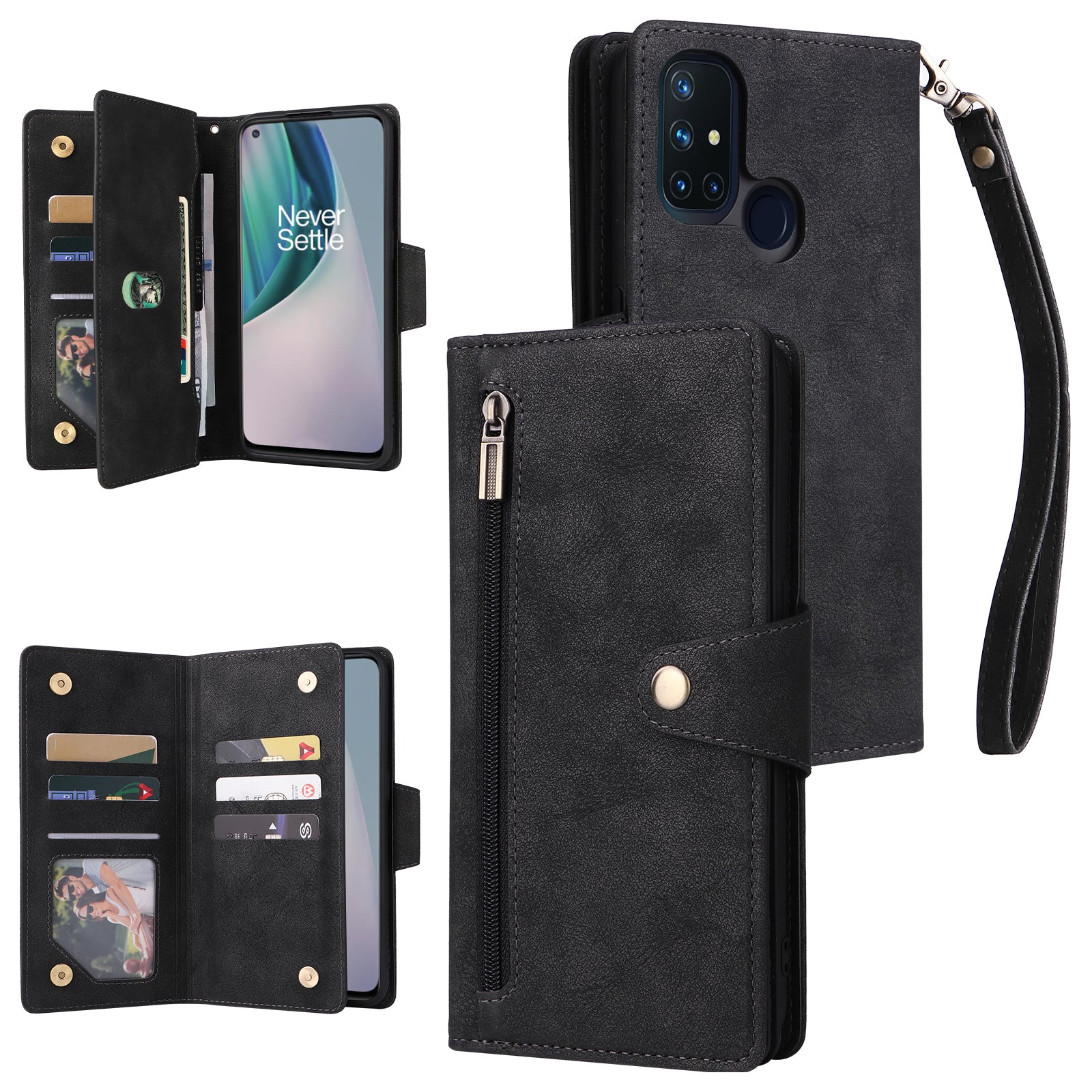 For OnePlus Nord N10 5G Cell Phone Case PU Leather Wallet Cover with Rivet Decor