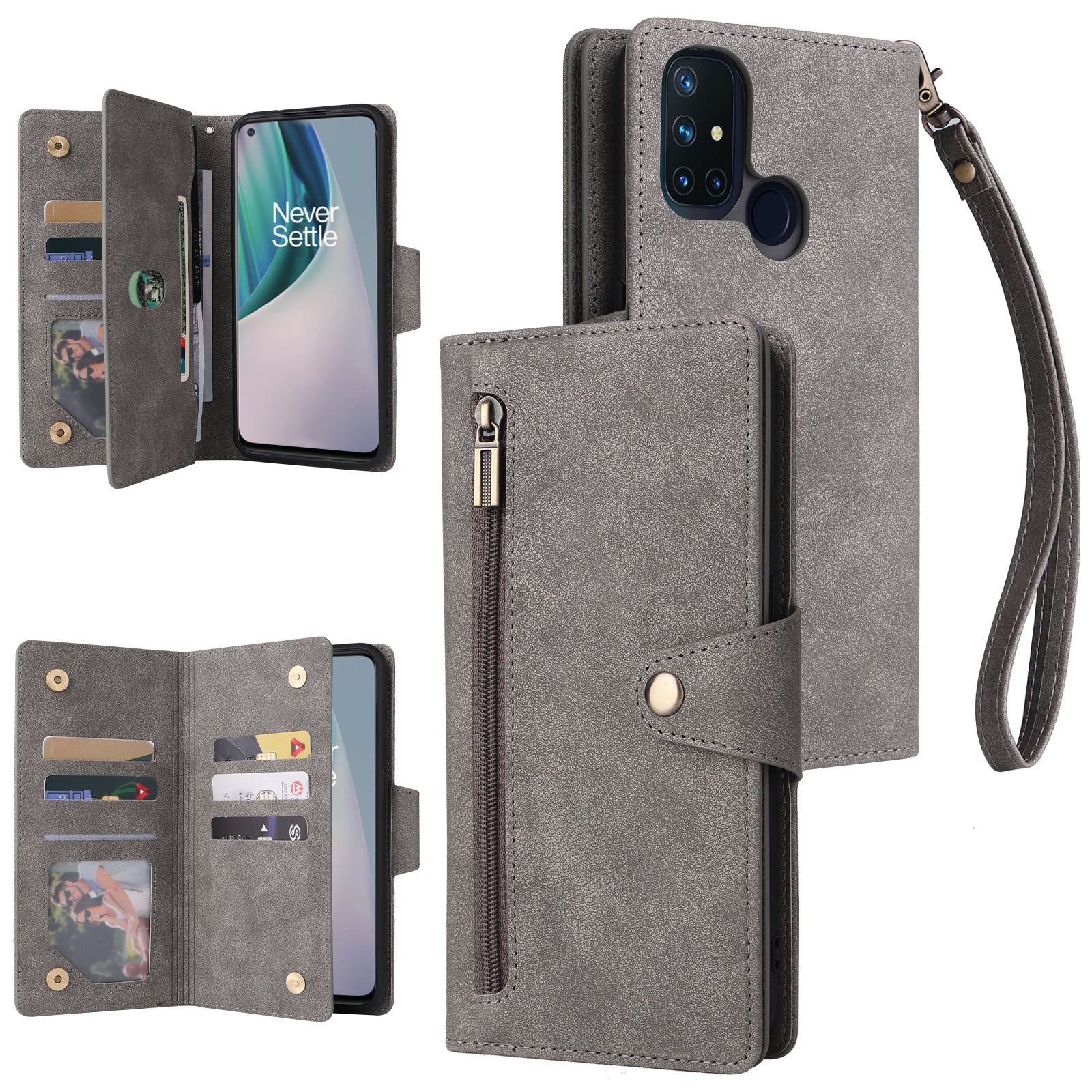 For OnePlus Nord N10 5G Cell Phone Case PU Leather Wallet Cover with Rivet Decor
